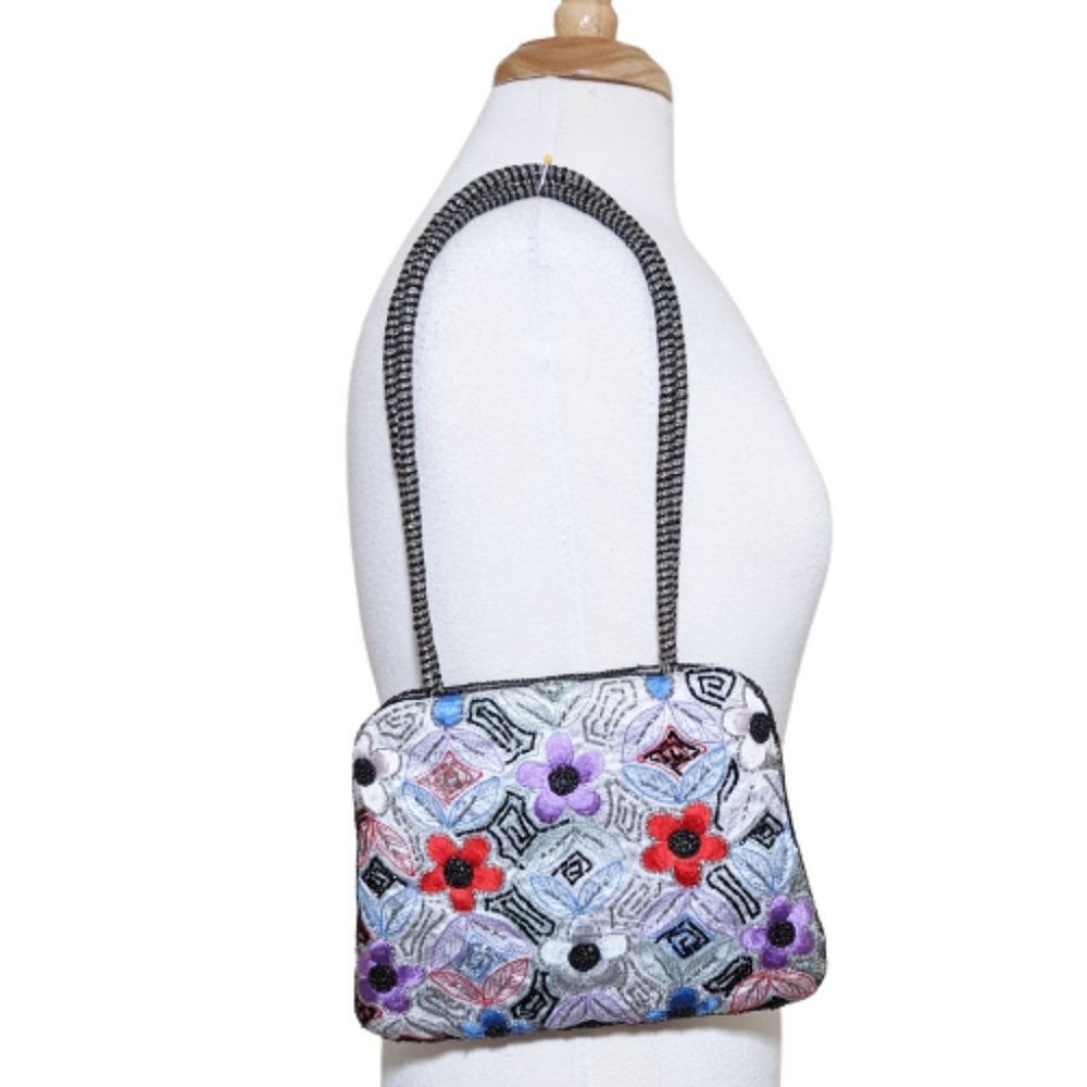 Vintage Beaded & Embroidered Floral Evening Purse